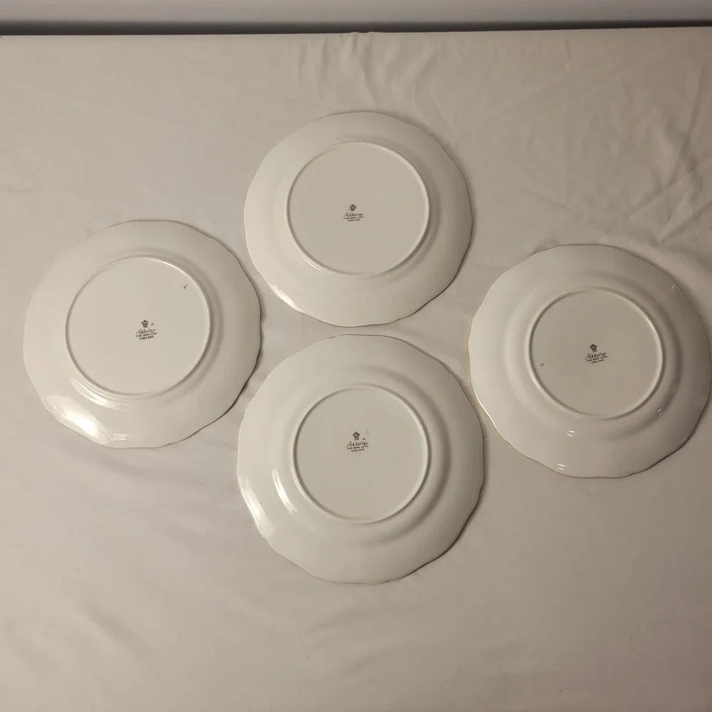 Adderley Salad Plates‎ Women White Floral Gold Rim Fine Bone China Set of 4